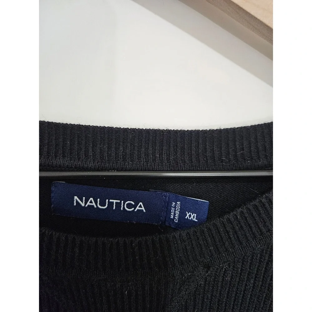 Nautica Mens XXL Navy Blue Cotton Striped Crewneck Sweater J-Class Logo V-Stitch